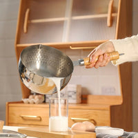 Induction Hob Milk Pan with Pouring Spout, Stainless Steel Pot for Gas Stoves, Stainless Steel Saucepan with Wooden Handle, Pasta Noodle Pot