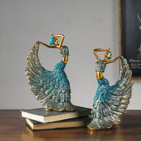 Peacock Dancer Figurine Carved Peacock Dancer Statue Freestanding Tabletop Sculpture for Interior Decorators, Entryway