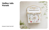 Embossed Floral Bird Mailbox Gold Trim Wall-Mounted Decorative Metal Mailbox