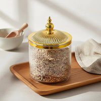 Ribbed Plastic Food Jar Set Transparent Body for Countertop Display, Living Room