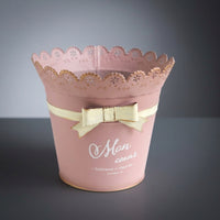 Plant Pots and Flower Vase Set for Garden Decor, Pack of 2 Metal Bucket Flower Pots with Holes, Lace Edge and Bow Wedding Decor, Outdoor Decor