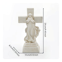 Cross Figurine with Praying Hands Distressed Statue with Light Lighted Cross Figurine for Balcony