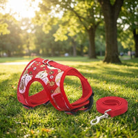 Cat Vest Harness and Leash Set, Polyester Walking Gear with Non-Retractable Harness Leash, Outdoor Chinese New Year Cat Supplies for M L Sizes