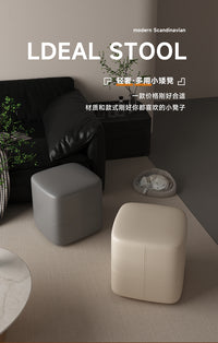 三梦小凳子家用矮凳子方坐墩猫爪皮凳简约换鞋凳客厅沙发脚踏板凳 枫叶橙【升级纤维布 橡胶底脚】