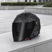 Three Quarter Helmet | molded Carbon-Fiber Look, Low-Profile with communication system System, for Daily Commuting