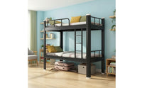 Metal Bunk Bed Space-Saving Bunk Bed with Ladder Matte Black Furniture for Students, Roommates, Dormitory, Shared Bedroom, Hostel