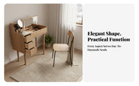 Folding-Top Makeup Desk Space-Saving Space-Efficient Vanity with Stool Multi-Functional Rounded Corners for Students, Teenagers