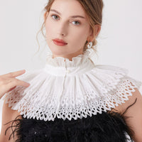 Women's Double-layer Hollow Lace Trim Cape, Summer White Multi-functional Sun Protection with Dress, Detachable Collar