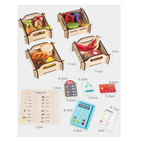 Pretend Supermarket Educational Wooden Grocery Store Tabletop Cashier Stand with Register for Playroom