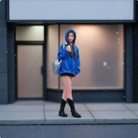1/18 Scale Hoodie Girl Figurine Hand-Painted Female Figure in Blue Hoodie Resin Material Hobby Supply for Collectors, Dioramas
