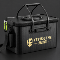 Collapsible Fishing Bucket, 21-32L EVA Foldable Bucket with Aerator, Portable Live Bait Bucket for Carp Fishing, Dark Wood Look