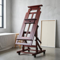 Rolling Studio Easel Horizontal and Vertical Adjustable Large Easel Solid Wood