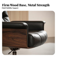 Highspine Managerial Chair Genuine Leather Highspine rotate Armchair Comfortable for Long Sitting sturdy Wood Construction