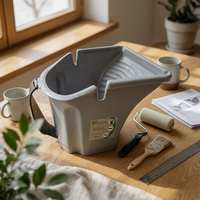 Small Paint Bucket Ridged Edge Handheld Paint Bucket Gray