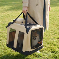 Rolling Pet Carrier Breathable Mesh Wheeled Feline Carrier Hand Carry for Travel
