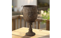 Vintage Pedestal Urn Planter Rustic Urn Planter with Pedestal Base Freestanding Plant Pot Metal for Garden, Entryway, Balcony