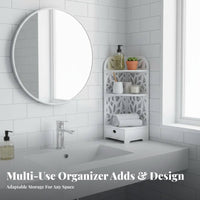 2-Tier Corner Organizer Space-Saving Tiered Organizer with Drawer Waterresistant Countertop Shelf for Homeowners, Students, Washroom, Kitchen