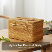Lidded Rattan container with Handle Portable Design for Camping, Home Decorators