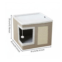 Cat House with Scratching Surface Square Shape Cat Bed House Breathable Animal Furniture for Cats, Indoor