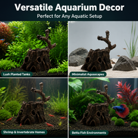 Fish Aquarium Tree Stump Hide Ornaments, Dark Brown Resin Woodland Decor 16x10x18cm, Fish & Shrimp Hiding Place