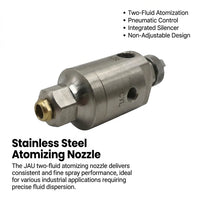 Stainless Steel Two-Fluid Mist, Gas-Water Mixing Nozzle, Industrial Spray Head,  #variant:Fan-shaped Air Atomizing Nozzle with Silencer