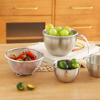 Mixing Bowl and Rice Washer with Handle, 304 Stainless Steel Mesh Rice Strainer, Salad Bowl with Measurement Markings for Adult Meal Prep