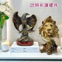 新款创意复古仿真动物狮子头像树脂工艺品摆件办公室桌面书架装饰