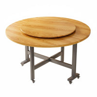 1 Round Dining Table Foldable Design Folding Dining Table Turntable Easy to Clean Particle Board Portable Function Suitable for Apartment Dwellers Hosts Hotel Small Areas Living Room