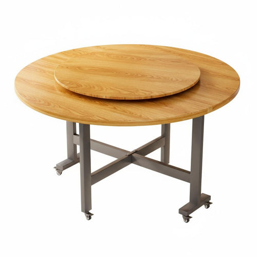 1 Round Dining Table Foldable Design Folding Dining Table Turntable Easy to Clean Particle Board Portable Function Suitable for Apartment Dwellers Hosts Hotel Small Areas Living Room