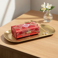 Brocade Lipstick Case Button Closure Mirror Lipstick Holder Compact Mirror Makeup Box for Everyday Purse Use