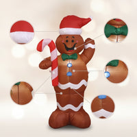 Holiday Inflatable Gingerbread Man with Candy Cane Outdoor Christmas Inflatable Gingerbread Man Festive Yard Decoration Inflate for Porch, Storefront