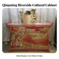Chinese Design Entryway Cabinet Traditional Design Entryway Table Table Two Drawers Double Door Compartment for Hallway, Bedroom