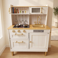Wooden Play Kitchen Compact Pretend Play Kitchen Small for Kids, Young Children, Playroom, Nursery