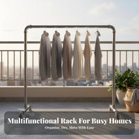 Extra Thick Steel Pipe Drying Rack Sturdy Construction Floor Standing Clothes Rack No Drilling Required Heavy Duty Clothing Stand Tool-Tool-Less Installation for Families, Homeowners, Balcony, Outdoor, Apartment, Bedroom