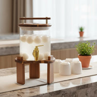 Glass Beverage Dispenser with Spigot Transparent Design Glass Spigot Dispenser Cold Drink Jar with Wooden Stand Easy to Clean