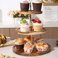 3-Tier Cake Stand Wooden Cupcake Stand Spacious Tableware for Party Hosts