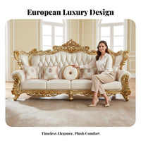3 Pieces Ornate 3-Piece Couch Set Genuine Leather Upholstery Upholstered Couch Group European design Living Room Seating for Homeowners, Villa, estate