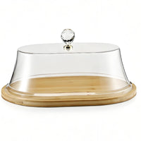 Bamboo Food Cover Crystal Knob Acrylic Food Dome for Countertop