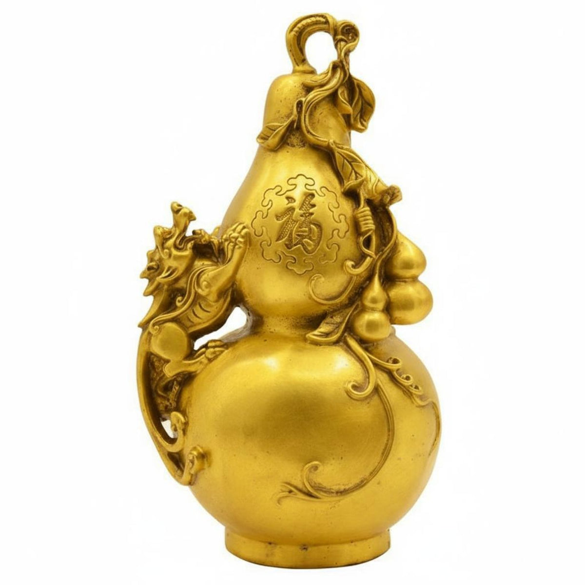 Protective Lion Golden Chan Gourd Statue Symbol of Health Copper Gourd Ornament