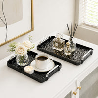 Black Hammered Texture Rectangular Serving Tray with Handles