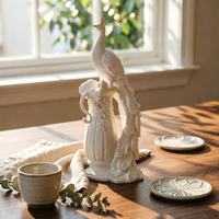 Peacock Sculpture with Pedestal Intricate Peacock Sculpture High-End Decor for Living Room, Entryway