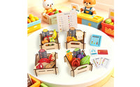 Tabletop Wooden Pretend Supermarket Educational Wooden Grocery Store Play Set Educational Toy Checkout Counter with Crates Interactive for Children, Toddlers, Preschoolers, Playroom, Classroom, Daycare