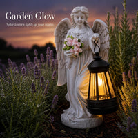 Solar Angel Girl Garden Statue with Lantern - Outdoor Resin Yard Decor Night Light