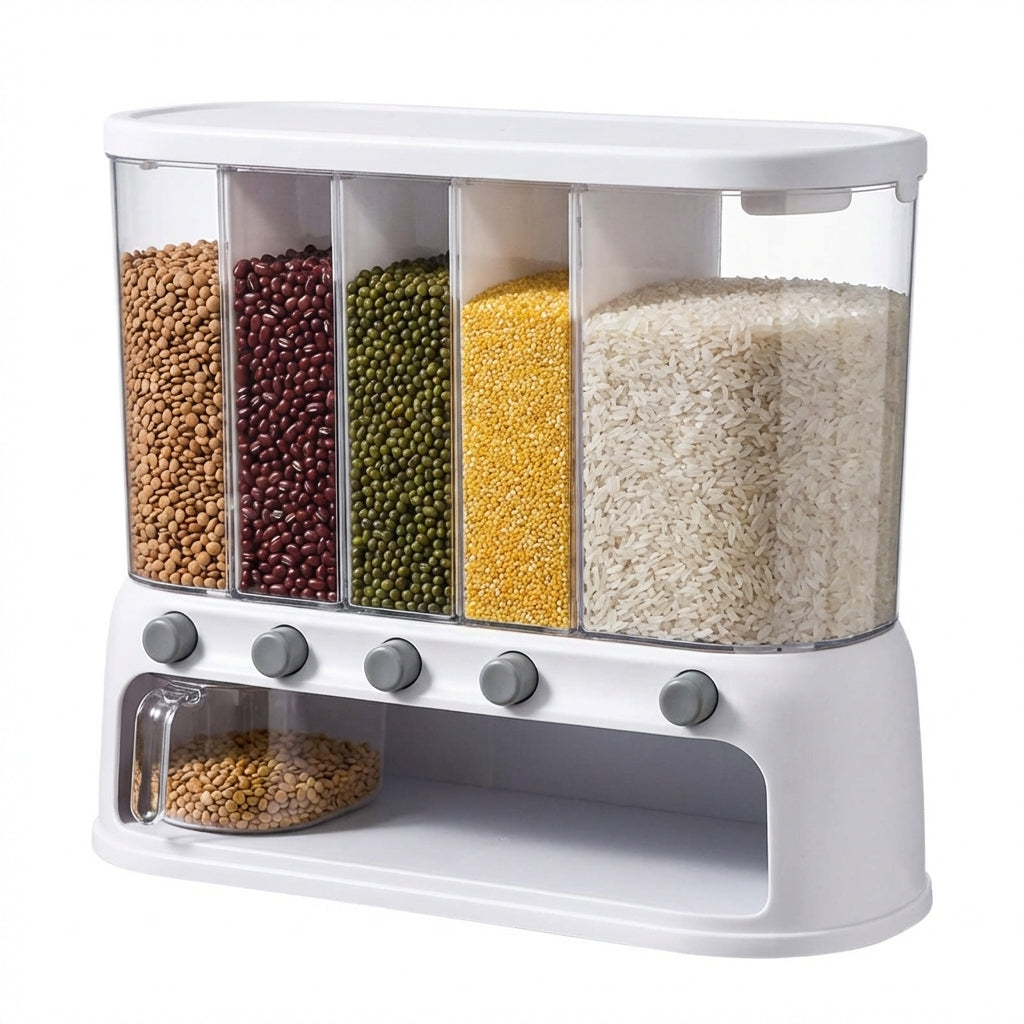 Rotating Grain Dispenser, Food Storage Container, Cereal Dispenser Box, Kitchen Organizer, 6 Compartment Storage, Japanese