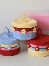 Cute Handwoven Storage Basket with Lid for Desktop, Dorm, and Cosmetics Organization