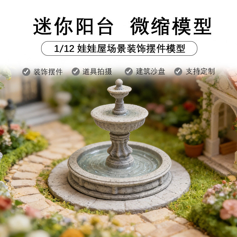 Miniature Tiered Fountain Model for Micro Landscape Decor