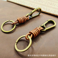 Vintage Leather Rope Keychain with Carabiner for Men