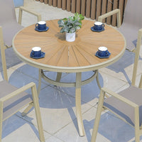 Outdoor Wood-Plastic Composite Table and Chair Set for Villa Garden, Aluminum Alloy Dining Table and Chairs, Nordic Style Outdoor Leisure Furniture