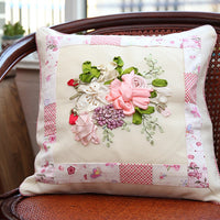 DIY Ribbon Embroidery Pillow Cover Kit - European Floral Design