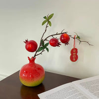 Artificial Pomegranate Flower and Fruit Arrangement with Vase, Festive Table Decor